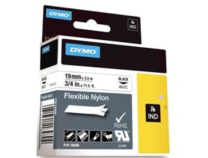 Tape DYMO Rhino nylon sort/hvit 19mm 